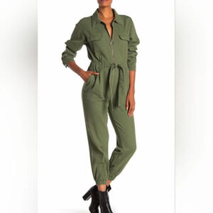 Know One Cares Green Zip Front Tie Waist Jumpsuit - size small